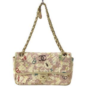 Auth CHANEL Baby Animals - Pink White Multi Canvas Leather Shoulder Bag
